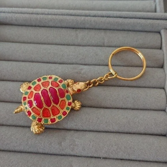 Gold tone Turtle With Colorful Shell Keychain/charm - Picture 7 of 7
